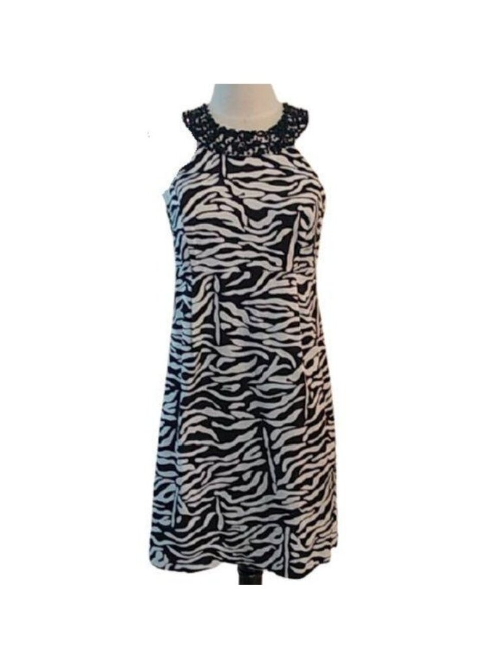 INC International Concepts Zebra print Dress with Beaded neckline, size 4